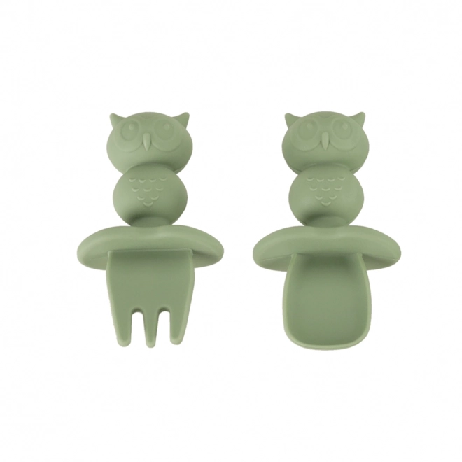 Siliconen kinderservies met uilenmotief in legergroen
