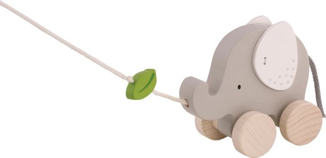 GOKI houten trek-olifant met blaadje