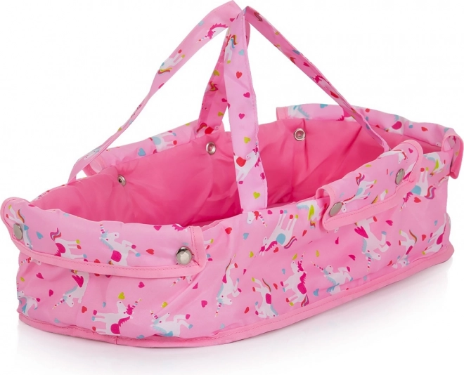 Diepe poppenwagen met eenhoornmotief