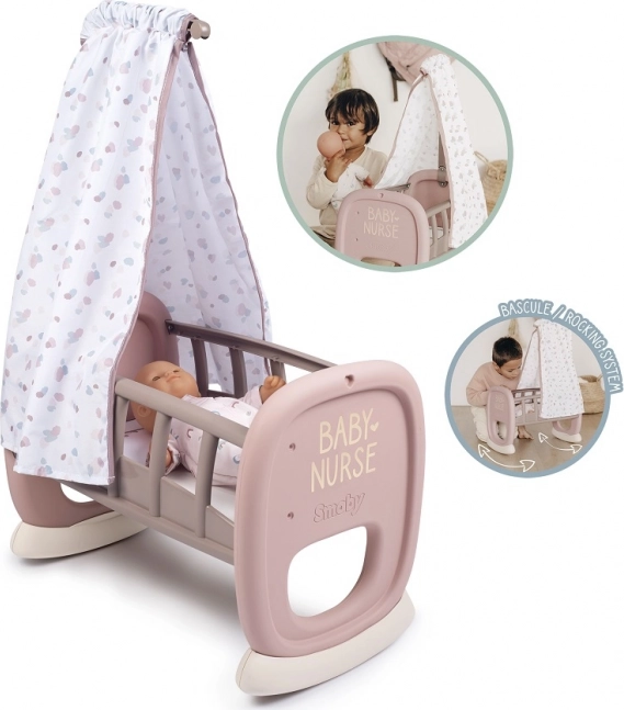 Smoby Baby Nurse wieg met baldakijn voor poppen