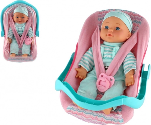 Babypop met zacht lijfje in draagstoeltje met speen 30 cm