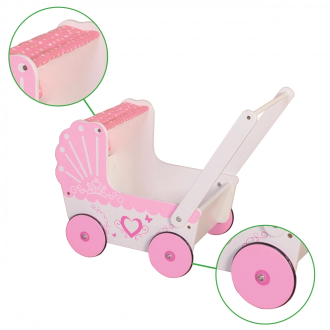 EcoToys Houten kinderwagen voor poppen Pink Heart