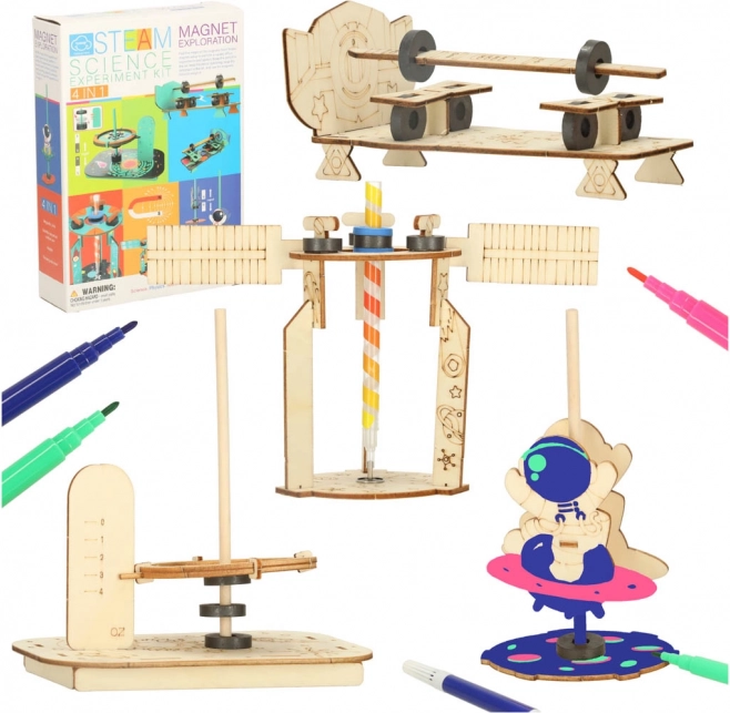 Educatieve doe-het-zelf set voor wetenschappelijke experimenten 4-in-1 – magnetisme, mechanica en zwaartekracht