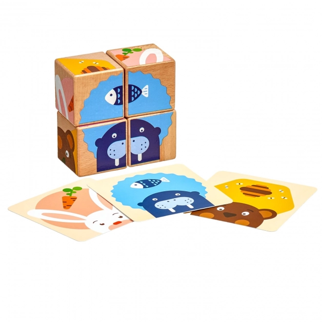 Lucy & Leo Co dieren eten - 4 houten puzzelblokken