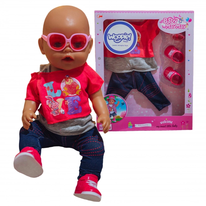 Stijlvolle kleding voor pop LOVE met bril en schoentjes 43-46 cm
