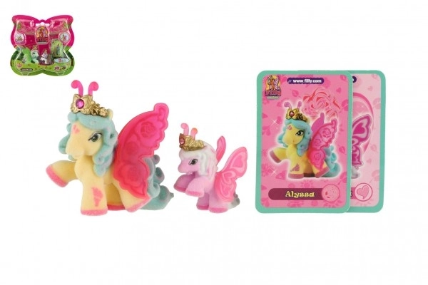 Filly Butterfly familie figuurtjes 2 stuks pluche met accessoires mix van soorten op kaart 17x16,5cm