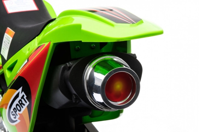 Elektrische crossmotor voor kinderen op accu – groen, met zijwieltjes en LED-verlichting