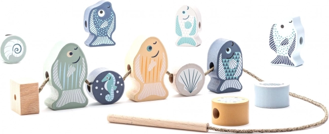Cubika pastel rijgvisjes en zeedieren – houten rijgset