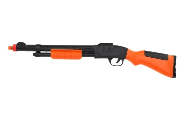 Geweer/hagelgeweer +handboeien+kogels met zuignappen plastic 50cm op kaart