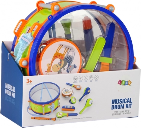 Muziekinstrumenten voor kinderen - Set trommel, tamboerijn, fluit, rammelaar, mondharmonica, dieren