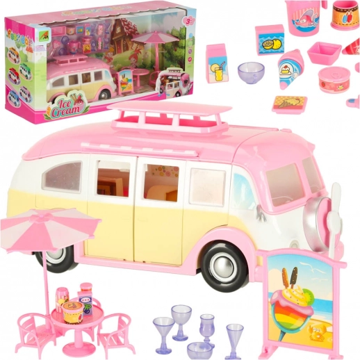 Uitschuifbare ijscowagen met café en accessoires, 30-delig