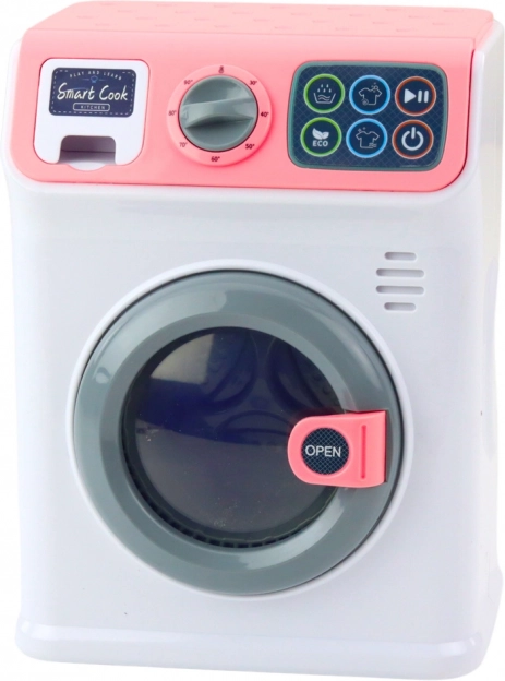 Kinder speelgoed wasmachine met ronddraaiende trommel wit-roze
