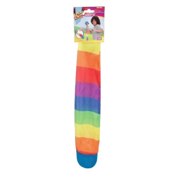 Bal met regenboogkleurige stoffen staart 100 cm op kaart