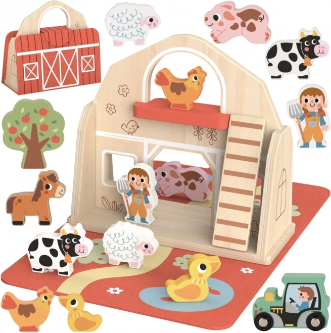 Tooky Toy Houten opvouwbare boerderij met dierenfiguren