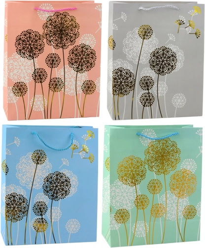 Cadeautas met paardenbloemmotief en gouden accenten 32 × 26 × 12 cm