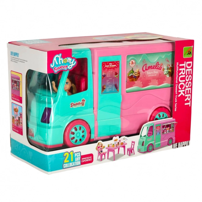 Camper voor poppen met foodtruck