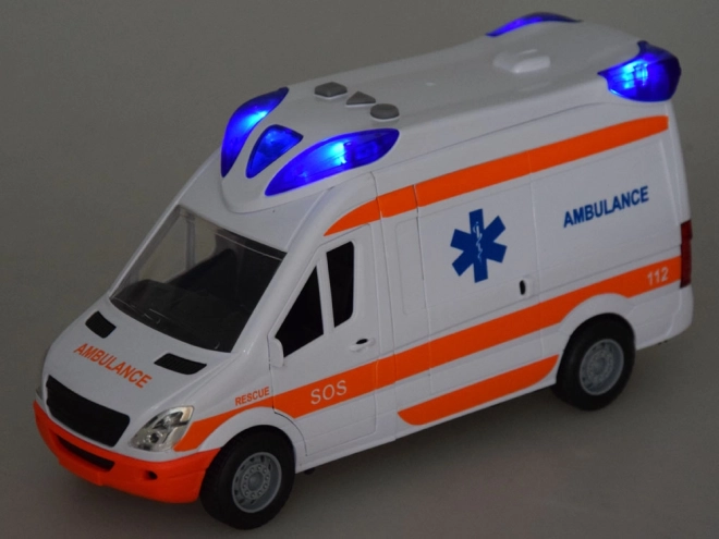 Kinderambulance met brancard en lichtsignalen