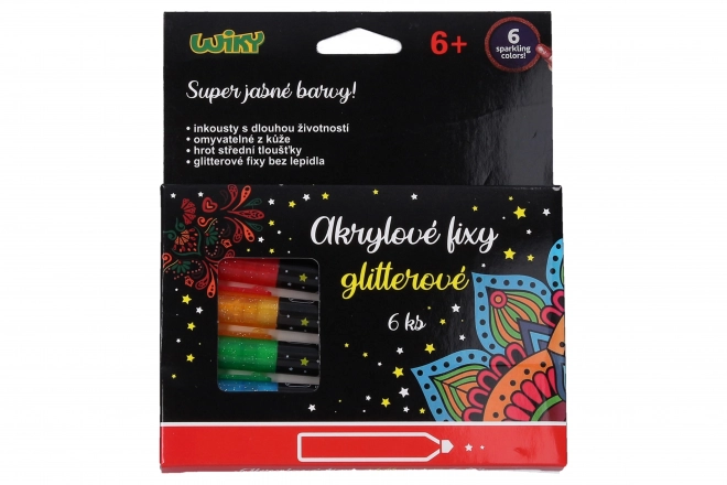 Acrylstiften glitter 6 stuks