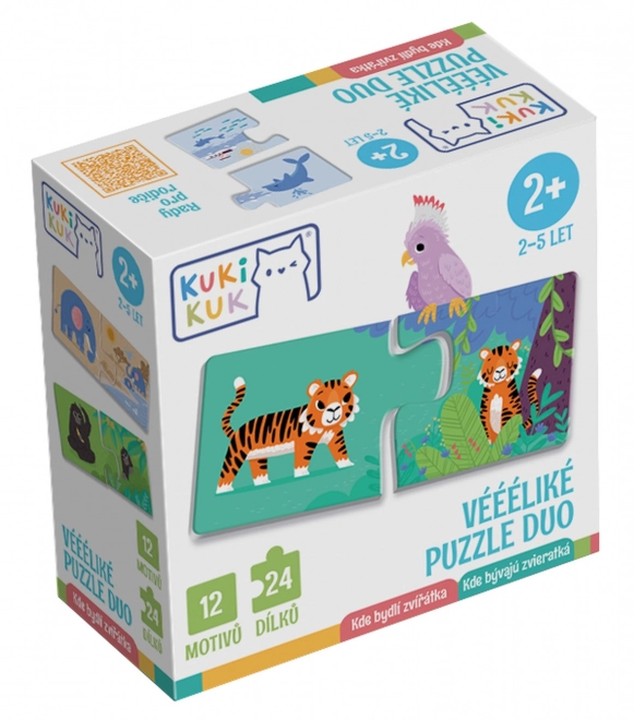 KukiKuk 80036 Veeeelike puzzel duo Waar wonen de dieren