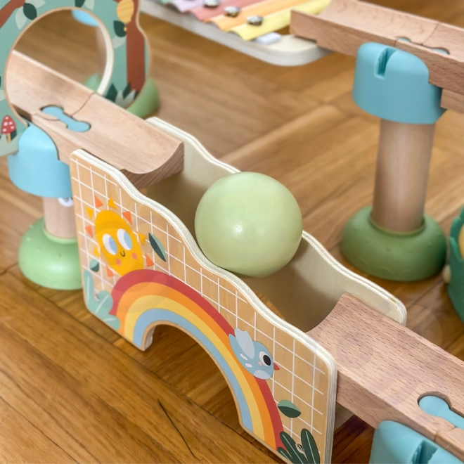 Houten knikkerbaan met xylofoon Tooky Toy 44 stuks