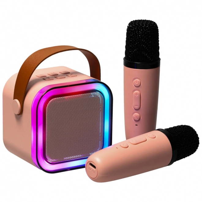 Karaoke set 2 microfoons + draagbare luidspreker BLUETOOTH USB LED roze