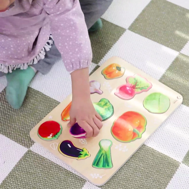 Houten montessori puzzel met groenten