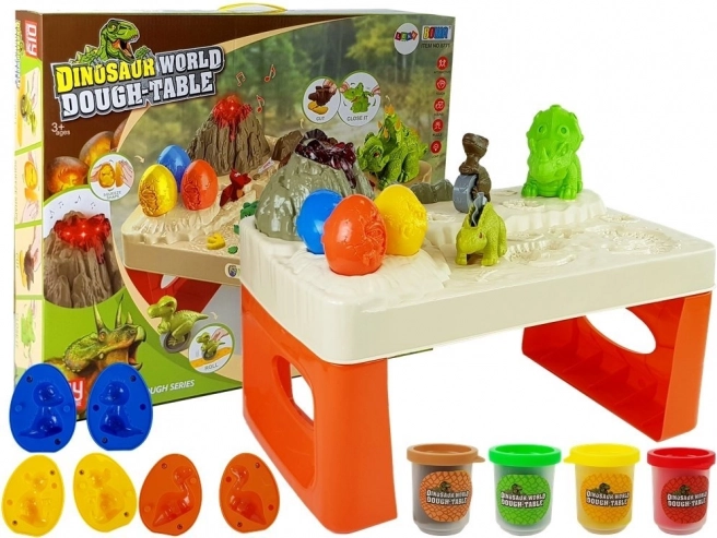 Dinosaurusspeeltafel met boetseerklei en lichtgevende lava