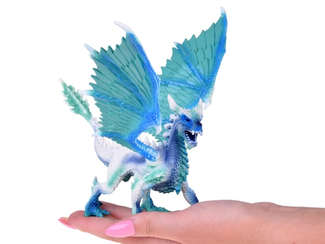 Blauw-witte ijsdraak met beweegbare vleugels