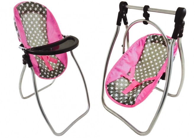 Voedingsstoel voor poppen Alice Swing Star Grijs en Roze