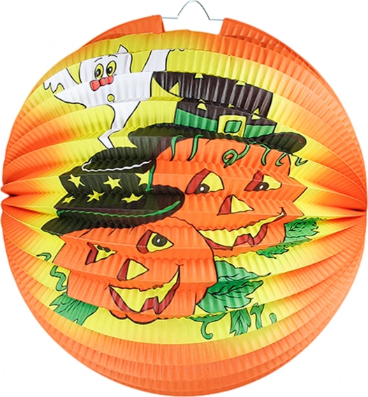 Halloweenlampion met motief van vrolijke pompoenen