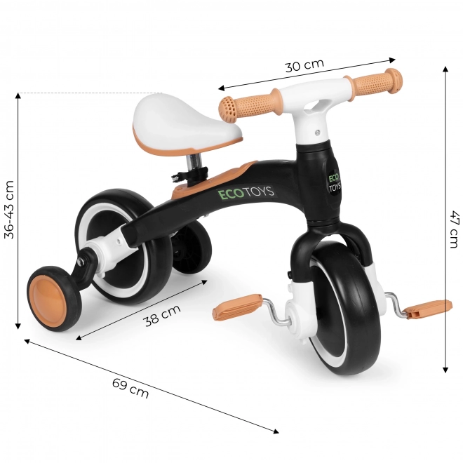 Loopfiets met pedalen en zijwieltjes zwart ECOTOYS