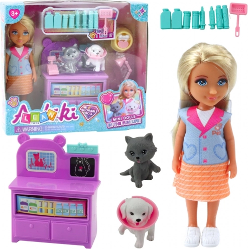 Mini dierenarts-pop met diertjes en accessoires