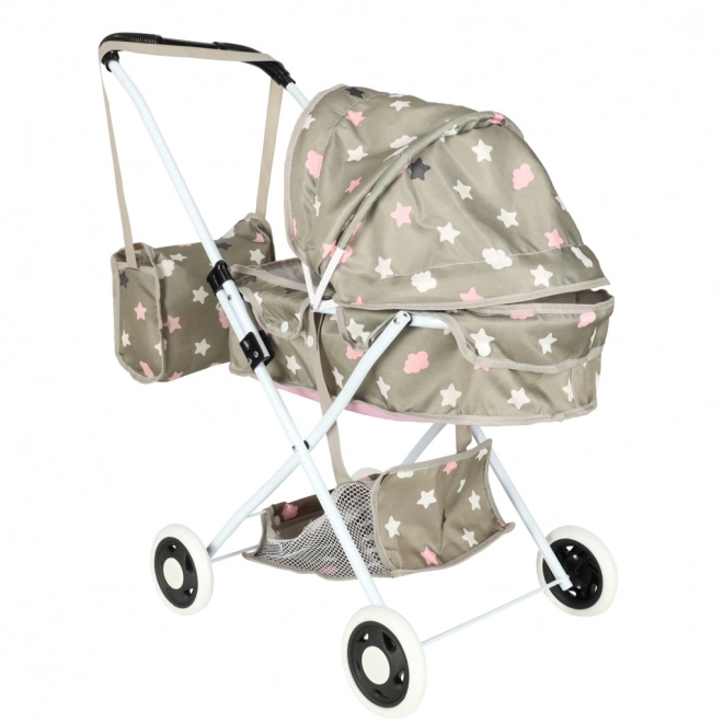 Kinderwagen voor poppen met tas en sterren