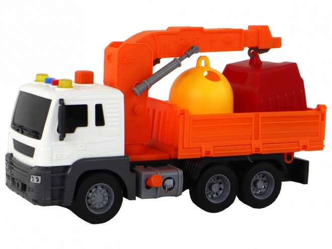 Vuilniswagen met kraan Wrijving Aandrijving Oranje 1:16