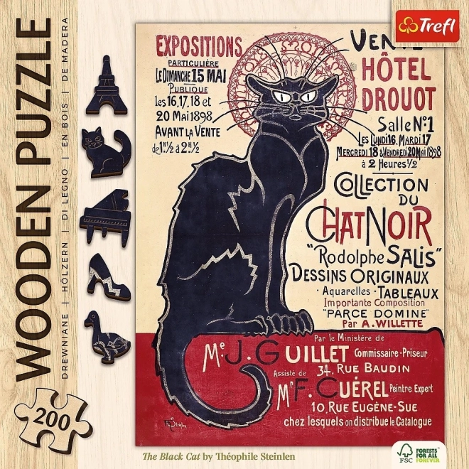 Houten puzzel Kunst: Steinlen - Zwarte kat, 200 stukjes