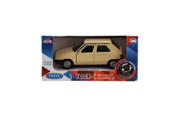 Auto Welly Škoda Favorit metaal/plastic 11cm 1:34 vrije loop mogelijkheid 4 kleuren doosje 15x7x7cm