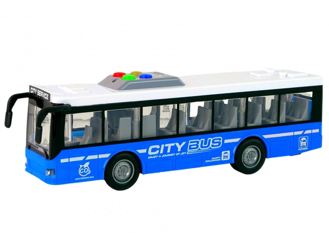 Interactieve blauwe batterijbus met verlichting en geluiden 1:16