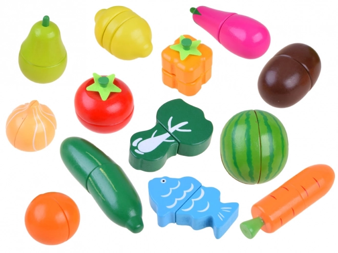 Grote set houten magnetische dozen voor het snijden van groenten en fruit ZA4121