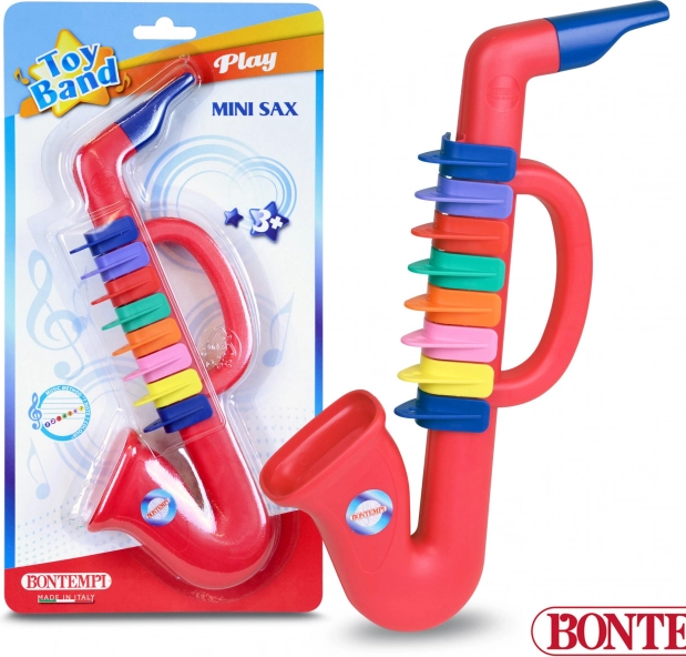 Kindere saxofoon van rood plastic met 8 kleppen