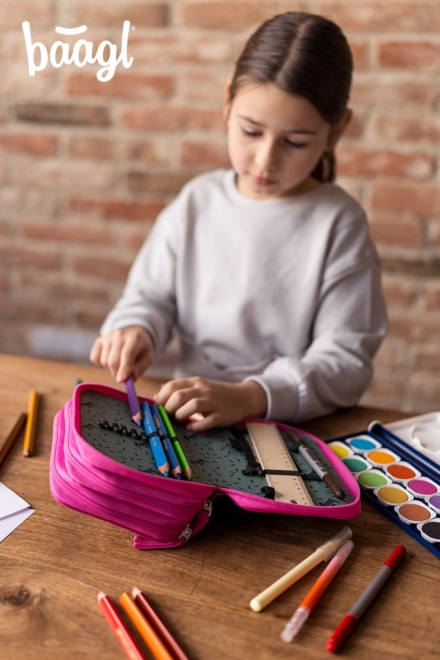 BAAGL School etui driedelig Flamingo's