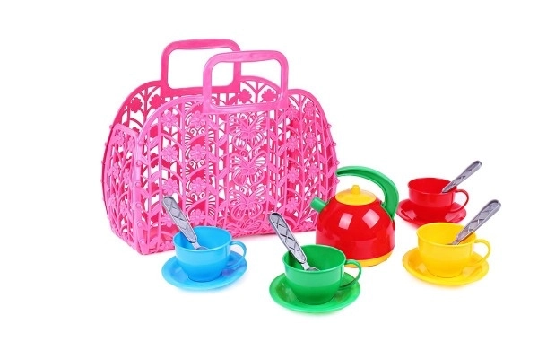 Kleurige kinderserviesset in plastic tas