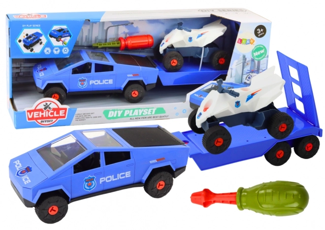 Bouwpakket Modern auto met quad en caravan voor doe-het-zelvers Blauw