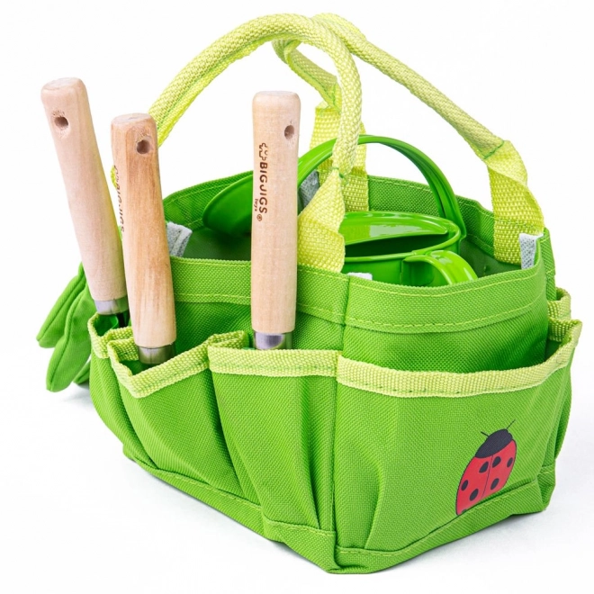 Bigjigs Toys Tuinset met gereedschap in groene canvas tas