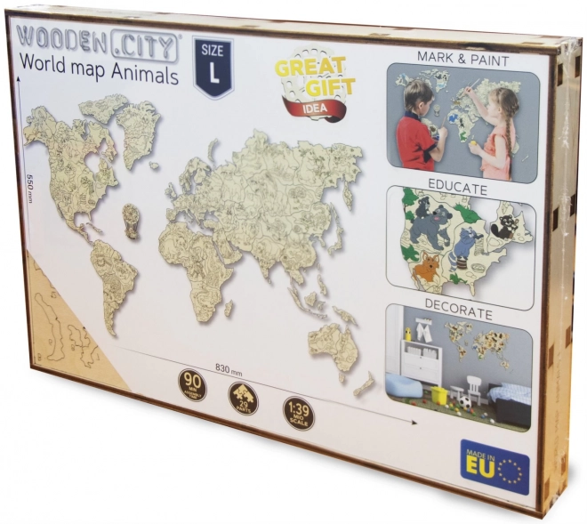 Houten dierenwereldkaart 3D, maat M