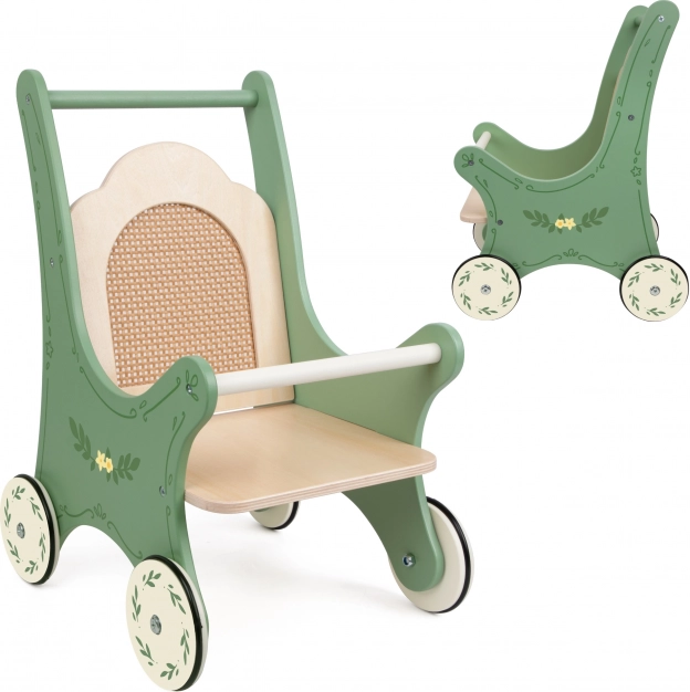 Houten vintage kinderwagen voor poppen