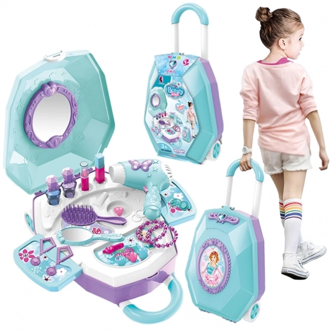 Kaptafel voor meisjes 2-in-1 Mooie salon WOOPIE in koffertje