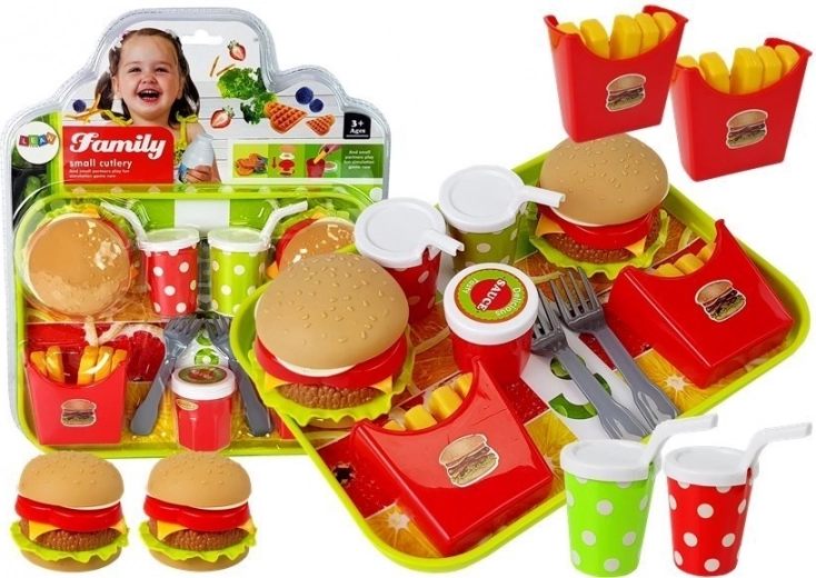 Set frieten voor hamburgers met dienblad