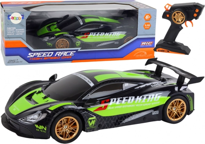 rc sportwagen 1:10 groen‑zwart met LED en 2,4 GHz