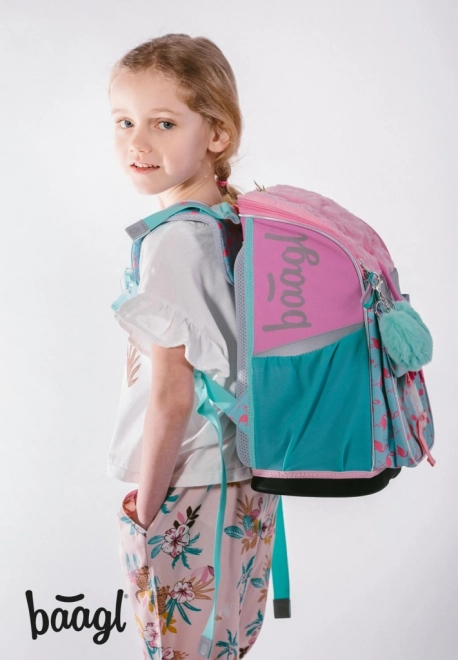 BAAGL 5 SET Zippy Flamingo: schooltas, etui, zak, map, doos