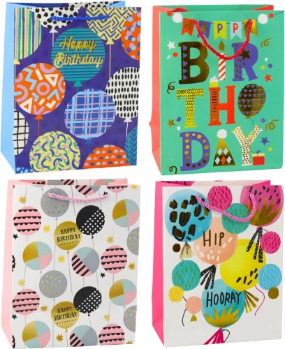 Papieren cadeauzak voor verjaardag 23 × 18 × 10,5 cm – kleurrijke motieven